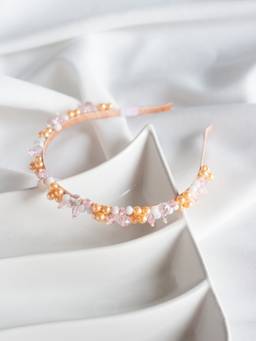 Choko - Peach Beaded Crystal Hairband Elegant Festive Hair Accessory For Girls