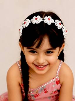 Choko - Beaded White Floral Rhinestone Hairband With Shimmering Detail For Girls
