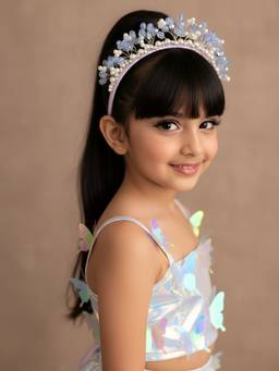 Choko - Pastel Ribbon-Tie Crystal & Pearl Embellished Statement Hair Band For Girls