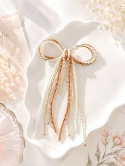 Choko - Shimmery Beaded Bow Hair Pin Statement Hair Accessory For Girls Party
