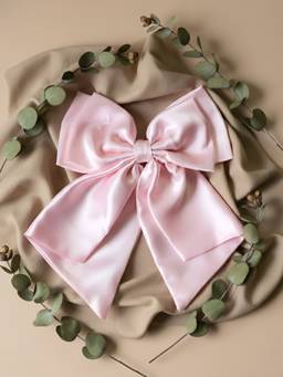 Choko - Baby Pink Satin Bow Hair Clip - Oversized Alligator Clip For Girls Styling