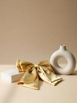 Choko - Beige Satin Bow Hair Clip - Oversized Girls Hair Accessory With Alligator