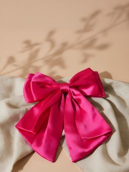 Choko - Hot Pink Oversized Bow Alligator Hair Clip For Girls - Bold Satin Finish