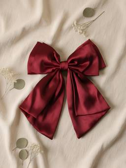 Choko - Maroon Oversized Bow Alligator Hair Clip For Girls - Rich Satin Party Look