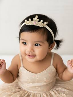 Choko - Glitter Crown Birthday Hairband With Pearls & Pink Star For Girls -Silver