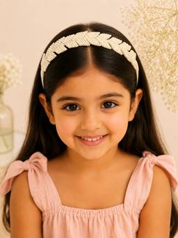 Choko - Elegant Gold And Ivory Beaded Leaf Hairband For Women - Festive Hair