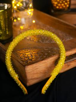 Choko - Yellow Beaded Crystal Embellished Hairband For Women - Festive Hair Accessory