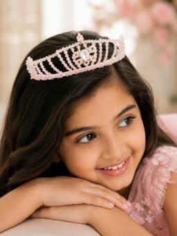 Choko - Elegant Pink And Crystal Beaded Crown Hairband For Girls - Festive Hair