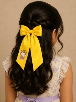 Choko - Cute Ganesha Printed Satin Bowie Hair Clip - Yellow For Festive Style