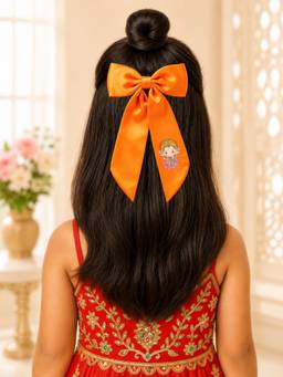 Choko - Traditional Orange Ganesha Printed Bow Hairclip - Traditional Hair Accessory