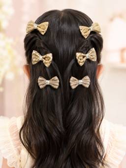 Choko - Elegant Gold And Silver 3 Pairs Metallic Bow Hairclip Set - Festive (Pack of 6)