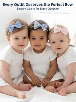 Polka Tots - Baby Girl Solid & Floral Print Bow Hairband Set - Blue & White (Pack of 3)