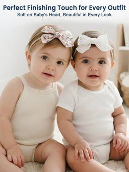 Polka Tots - Baby Girl Solid & Floral Print Bow Hairband Set - Peach & White (Pack of 5)