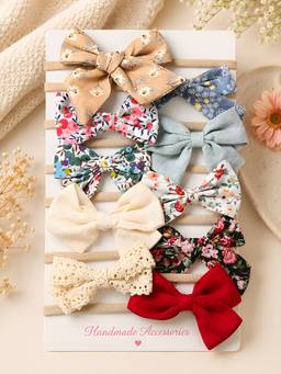 Polka Tots - Baby Girl Solid & Floral Print Bow Hairband Set - Multicolor (Pack of 10)