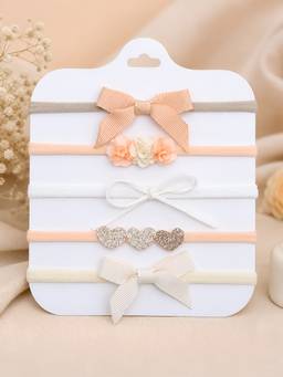 Polka Tots - Baby Girl Solid & Floral Print Bow Hairband Set - Orange & White (Pack of 5)