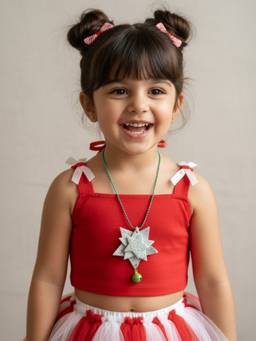 Choko - Girls Christmas Star Of Bethelem Necklace - Silver, Green For Festive Wear