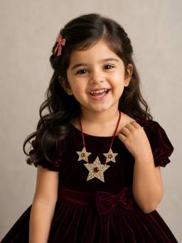 Choko - Girls Santa's Starry Nights Christmas Necklace - Red, Gold For Festive Wear