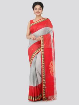 PinkLoom - Women's Cotton Saree With Unstitched Blouse Piece,Grey