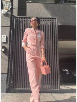 Label Deepika Nagpal - Petal Peach Colour Blocked Jumpsuit with Belt