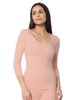 Amante - Solid Scoop Neck 3-4th Sleeve LuxeHeat Thermal Top