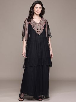 Aarke Ritu Kumar - Black Embroidered V-Neck Kaftan and Palazzo