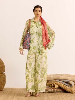 Aarke Ritu Kumar - Green Floral Collar Neck Co-ord Set
