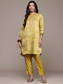 Aarke Ritu Kumar - Gold Embroidered Mandarin Neck Co-ord Set