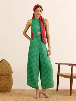 Aarke Ritu Kumar - Green Printed High Neck Jumpsuit