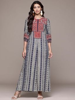 Aarke Ritu Kumar - Navy Blue Printed Round Neck Jumpsuit