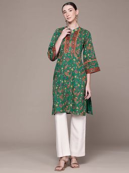 Aarke Ritu Kumar - Green Paisley Mandarin Neck Kurta