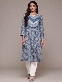 Aarke Ritu Kumar - Blue Floral V- Neck Kurta