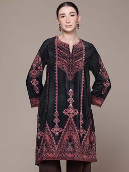 Aarke Ritu Kumar - Black Printed Round Neck Kurti