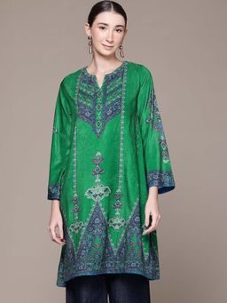 Aarke Ritu Kumar - Green Printed Round Neck Kurti