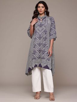 Aarke Ritu Kumar - Navy Blue Printed Crew Neck Kurta
