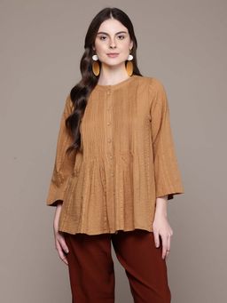 Aarke Ritu Kumar - Brown Solid/Plain Crew Neck Top