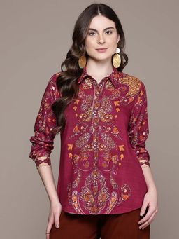 Aarke Ritu Kumar - Maroon Paisley Collar Neck Shirt