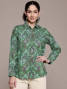 Aarke Ritu Kumar - Green Abstract Collar Neck Shirt