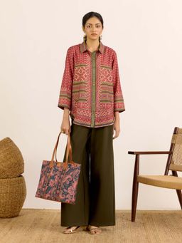 Aarke Ritu Kumar - Red Printed Collar Neck Shirt