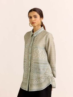 Aarke Ritu Kumar - Grey Printed Collar Neck Shirt