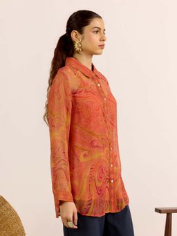 Aarke Ritu Kumar - Rust Printed Collar Neck Shirt With Camisole