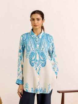 Aarke Ritu Kumar - Blue Printed Collar Neck Shirt