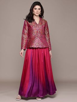 Aarke Ritu Kumar - Purple Paisley Collar Neck Skirt With Jacket