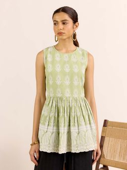 Aarke Ritu Kumar - Green Paisley Round Neck Top