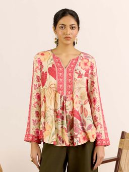 Aarke Ritu Kumar - Multi-Color Floral Round Neck Top