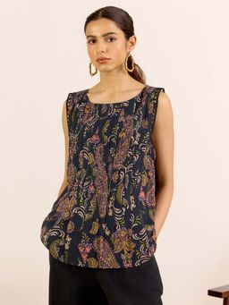 Aarke Ritu Kumar - Black Paisley Round Neck Top