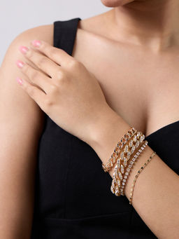 Twenty Dresses by Nykaa Fashion - Gold Diamante Chainlink Bracelet (Set of 4)