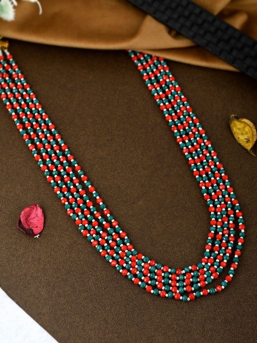 Shoshaa Gold Red and Green Beaded Layered Necklace