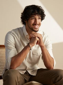 Andamen - Sand Off White Men Casual Solid Shirt Slim