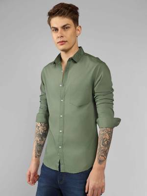 Buy Dennis Lingo Men Olive Green Regular Fit Casual Shirt - Image 1