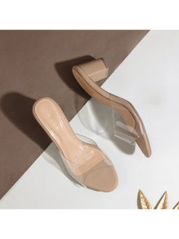 LAZERA SHOES - Lazera Women's Transparent Strap Block Beige Heels